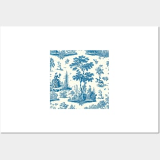 Toile de jouy - bleu Posters and Art